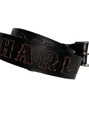 Vintage Handcrafted Harley-Davidson  Black Leather Biker Belt – 46” XL